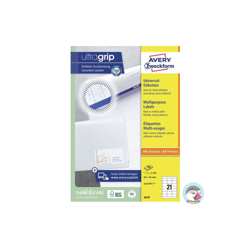 Etykieta A4 białe (100 arkuszy) 64x36mm 3670 ULTRA GRIP AVERY ZWECKFORM