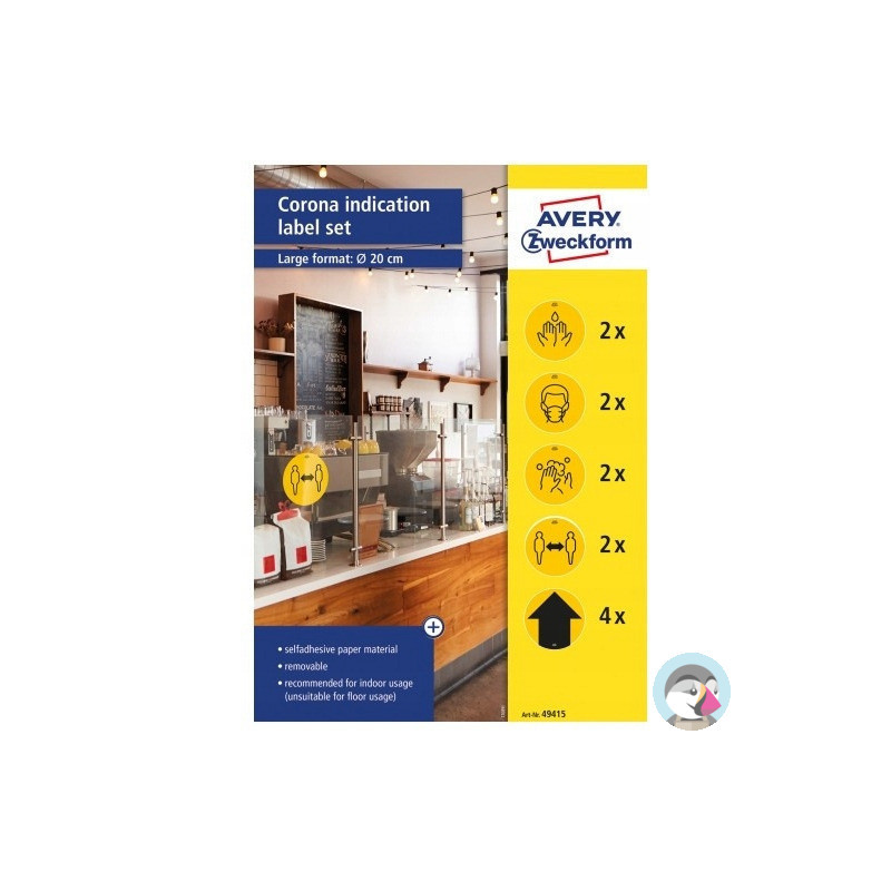 Zestaw etykiet ostrzegawczych - koronawirus fi20 gotowe wzory usuwalne 49415 AVERY ZWECKFORM