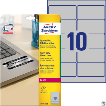 Etykiety Heavy Duty 96x50.8mm (20szt) srebrne poliestrowe L6012-20 AVERY ZWECKFORM