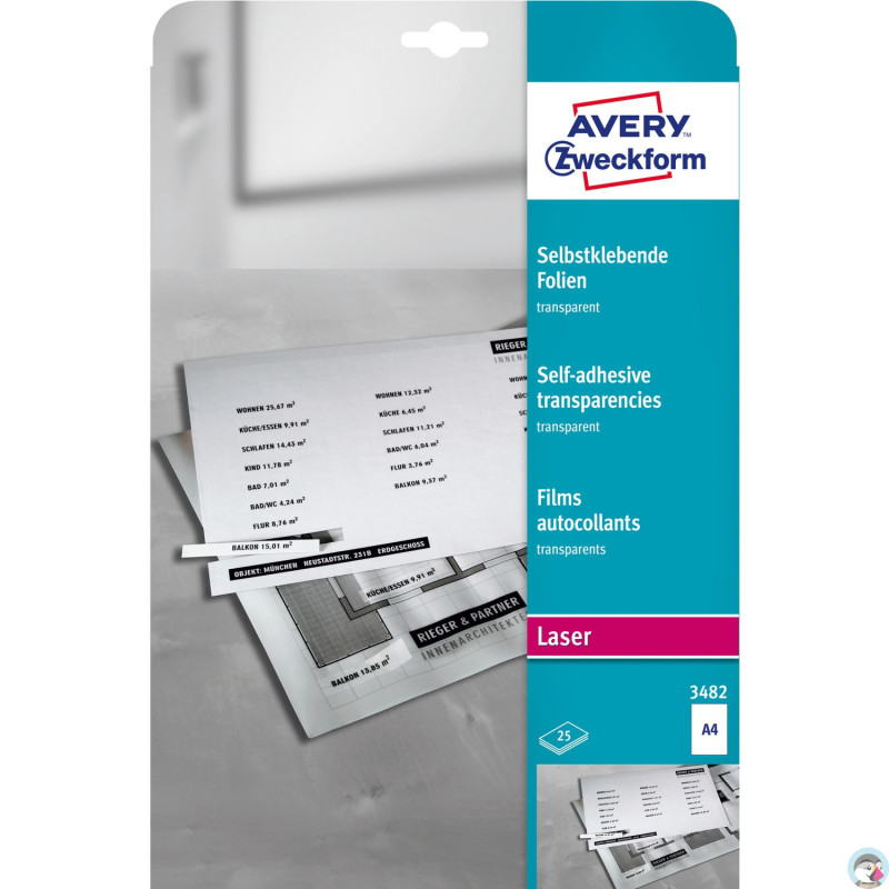 Folie samoprzylepne A4 0.13mm (25 ark) przezroczyste LASER 3482 AVERY ZWECKFORM