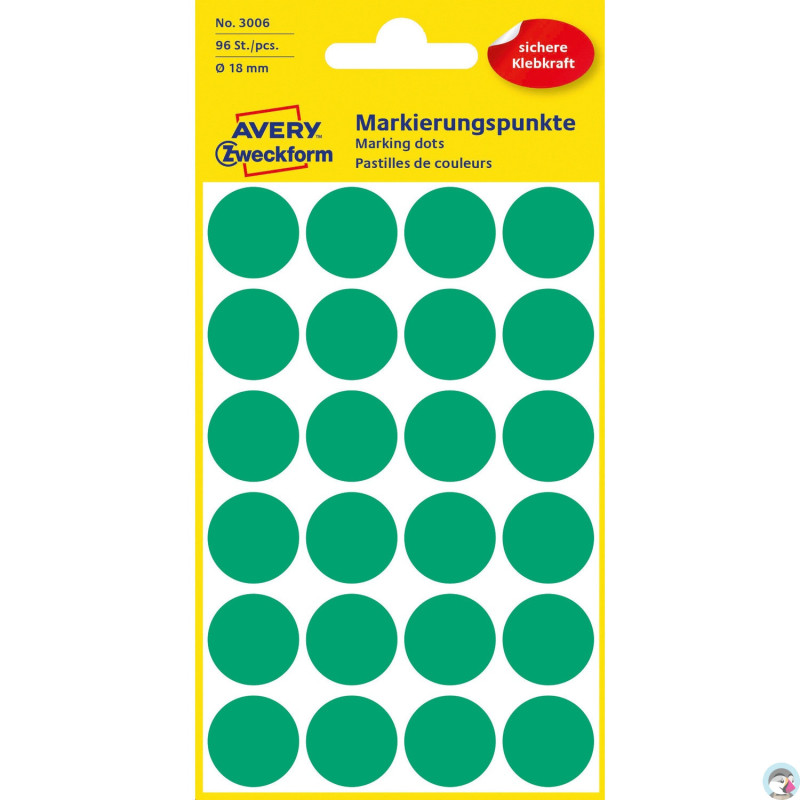 Trwałe kółka do zaznaczania 18mm 96szt./op. zielone 3006 AVERY ZWECKFORM