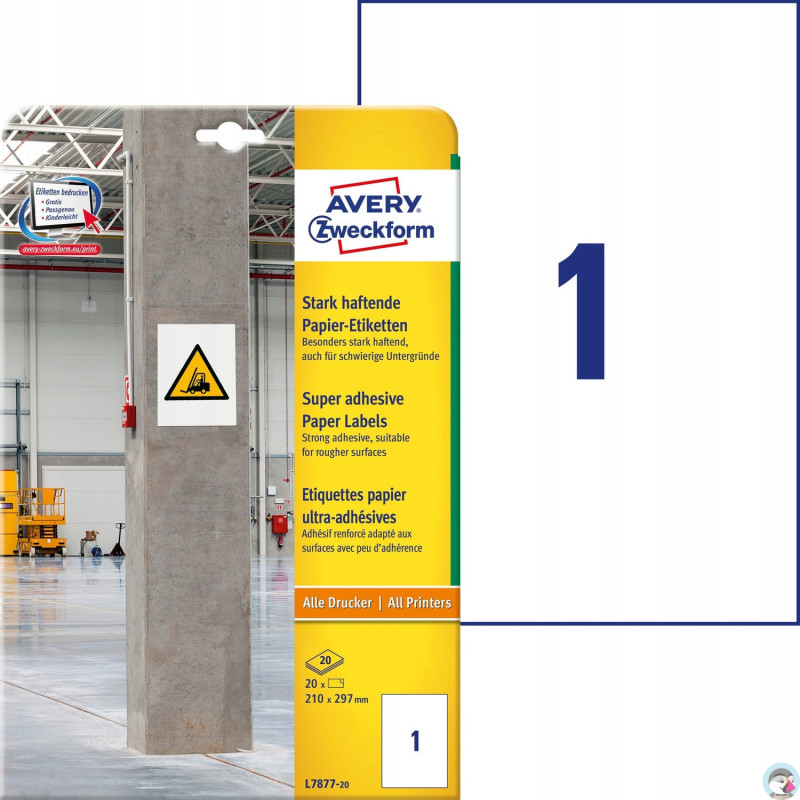 Etykiety papierowe 210x297mm (20arkuszy) L7877-20 AVERY ZWECKFORM