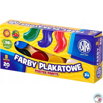 Farby plakatowe szkolne 8 kolorów 20ml zestaw 83112903 ASTRA