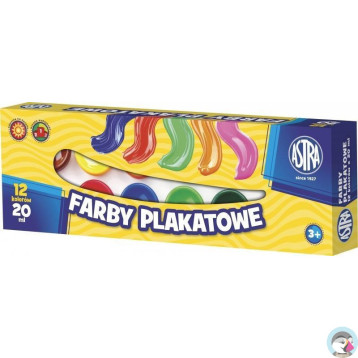 Farby plakatowe zestaw 12 kolorów 20ml szkolne 83114901 ASTRA