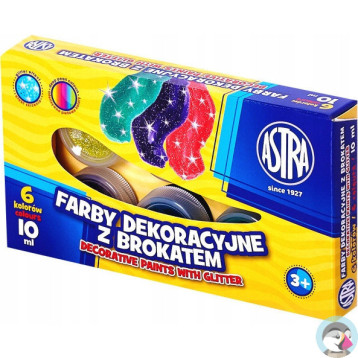 Farby szkolne dekoracyjne z brokatem 6 kolorów 10ml brokatowe 301116001 ASTRA