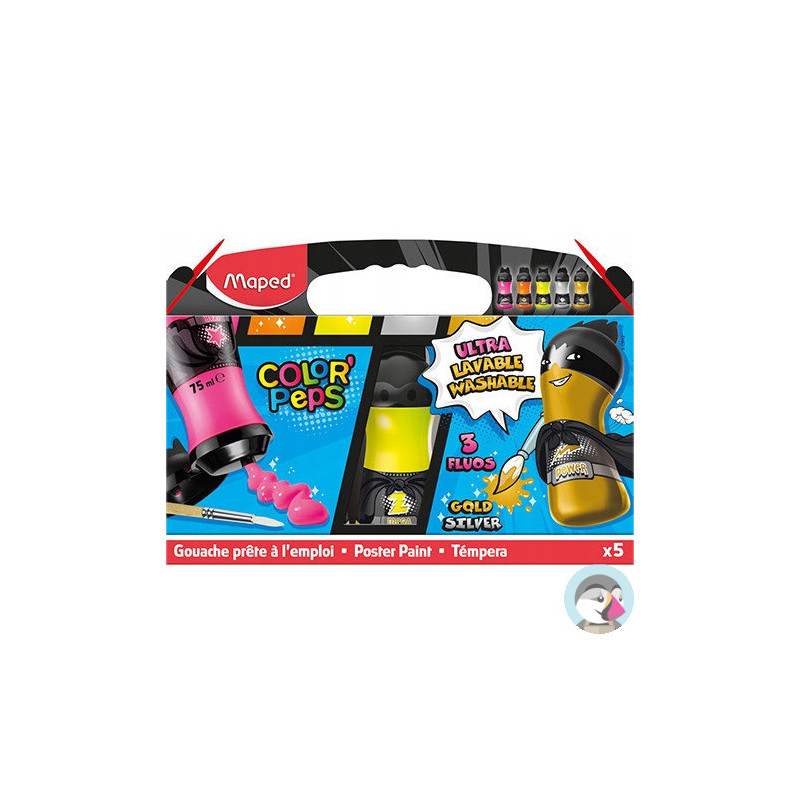 Farby SUPERPOWER 5X75ml fluo 3szt.+metalik 2 szt. butelki MAPED 810012