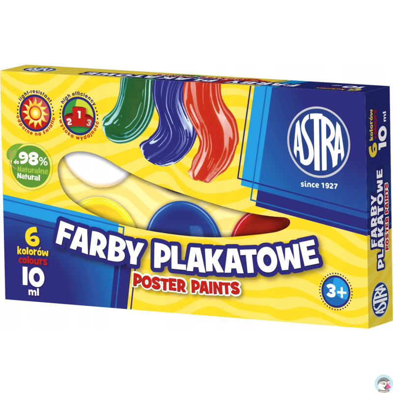Farby plakatowa zestaw 6 kolorów 10ml szkolne 83111903 ASTRA