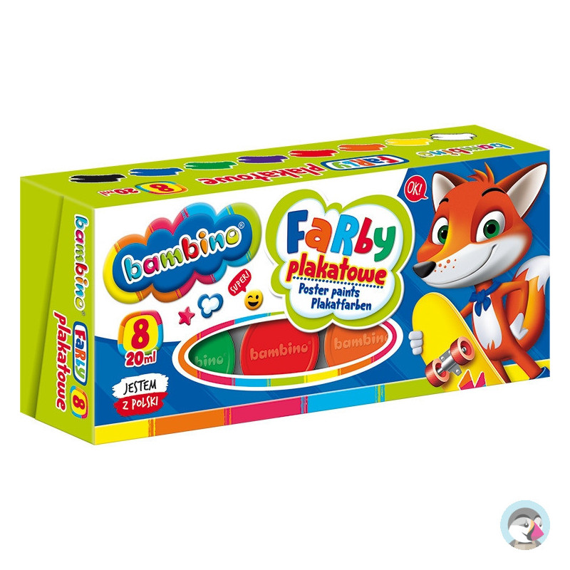 Farby plakatowe dla dzieci Zestaw 8 kolorów x 20ml BAMBINO St.Majewski