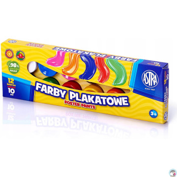 Farby plakatowe zestaw 12 kolorów 10ml szkolne 83115902 ASTRA