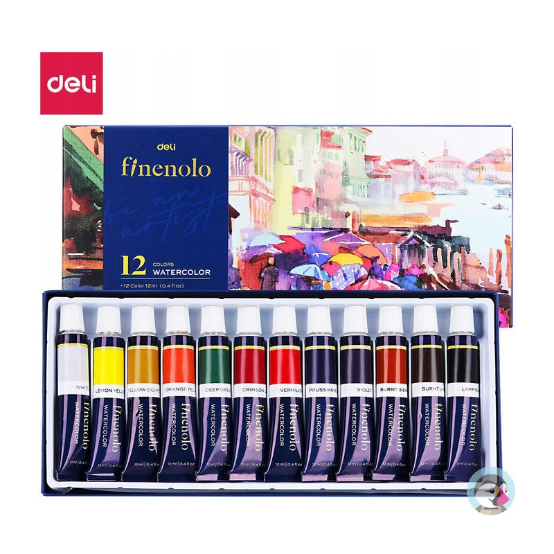 Farby akwarelowe FINENOLO 12 kolorów 12ml tuba EC19-12 DELI