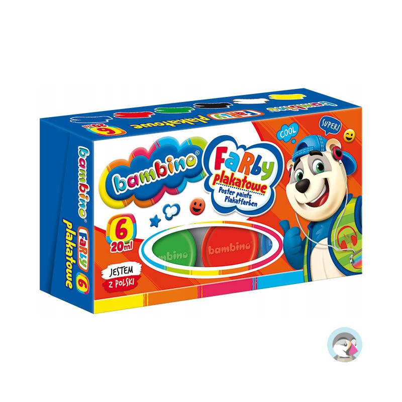 Farby plakatowe dla dzieci Zestaw 6 kolorów x 20ml BAMBINO St.Majewski