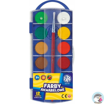 Farby akwarelowe szkolne zestaw 12 kolorów + pędzelek 832169050 ASTRA
