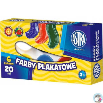Farby plakatowe szkolne 6 kolorów 20ml zestaw 301109001 ASTRA