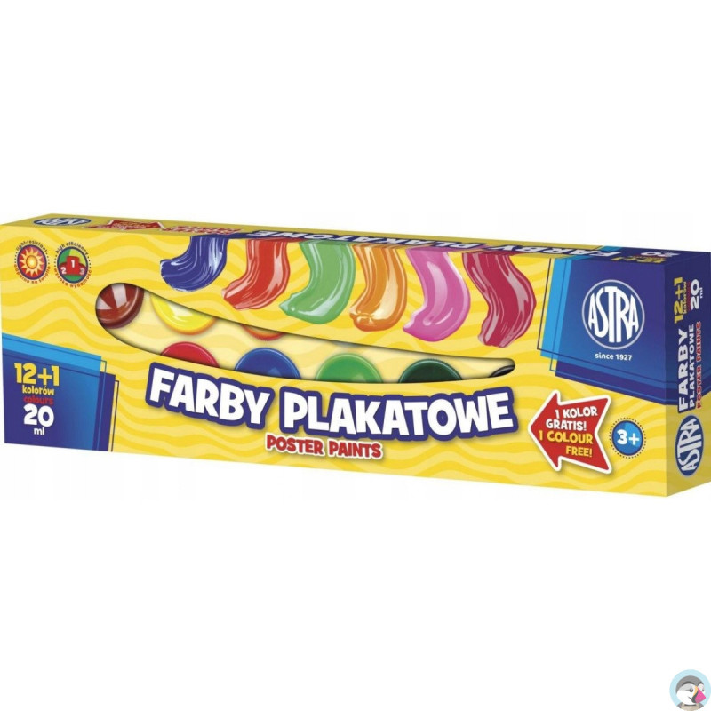 Farby plakatowe szkolne 13 kolorów 20ml zestaw 301115005 ASTRA