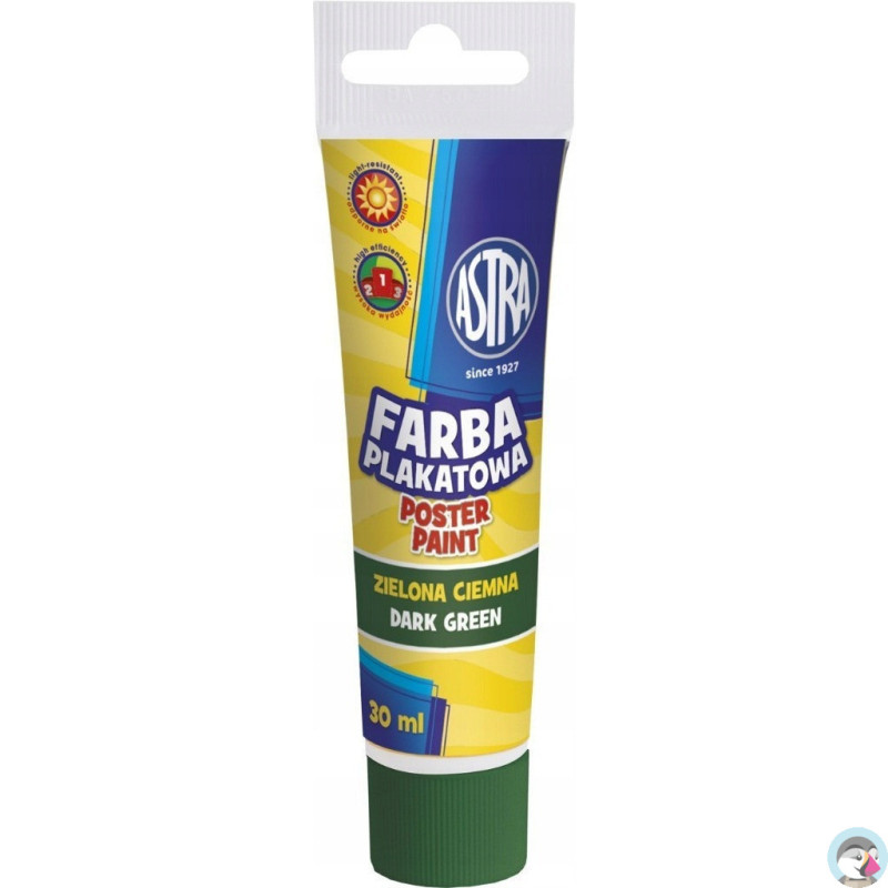 Farba plakatowa w tubkach 30ml szkolna ciemno zielona 83110906 ASTRA