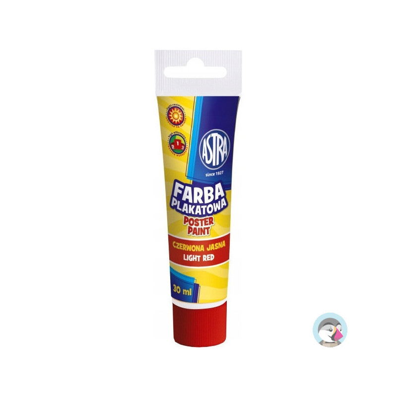 Farba plakatowa w tubkach 30ml szkolna jasno czerwona 83110907 ASTRA