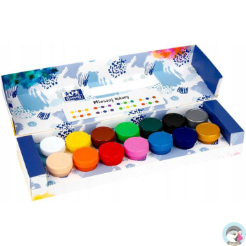 Farby plakatowe szkolne 12 kolorów + 2 gratis srebrna złota 20ml 400167100 OXFORD