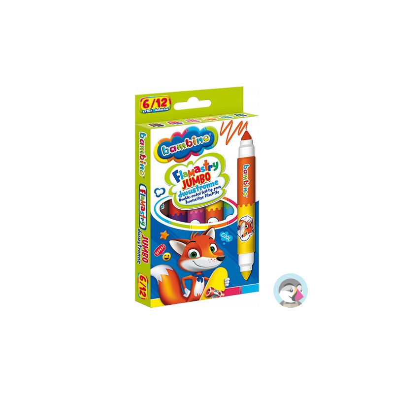 Flamastry dwustronne Jumbo Zestaw 6 sztuk 12 kolorów Pisaki Mazaki BAMBINO St.Majewski