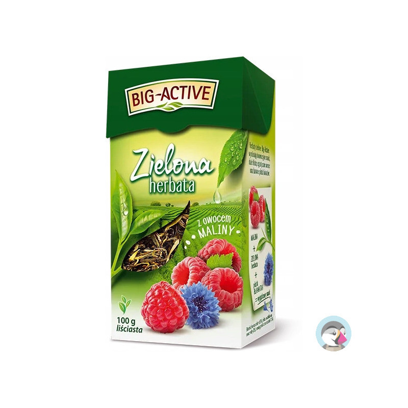 Herbata BIG-ACTIVE zielona liściasta 100g z owocem maliny