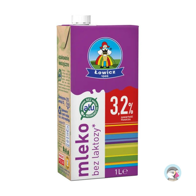 Mleko ŁOWICZ UHT bez laktozy 3,2% 1L