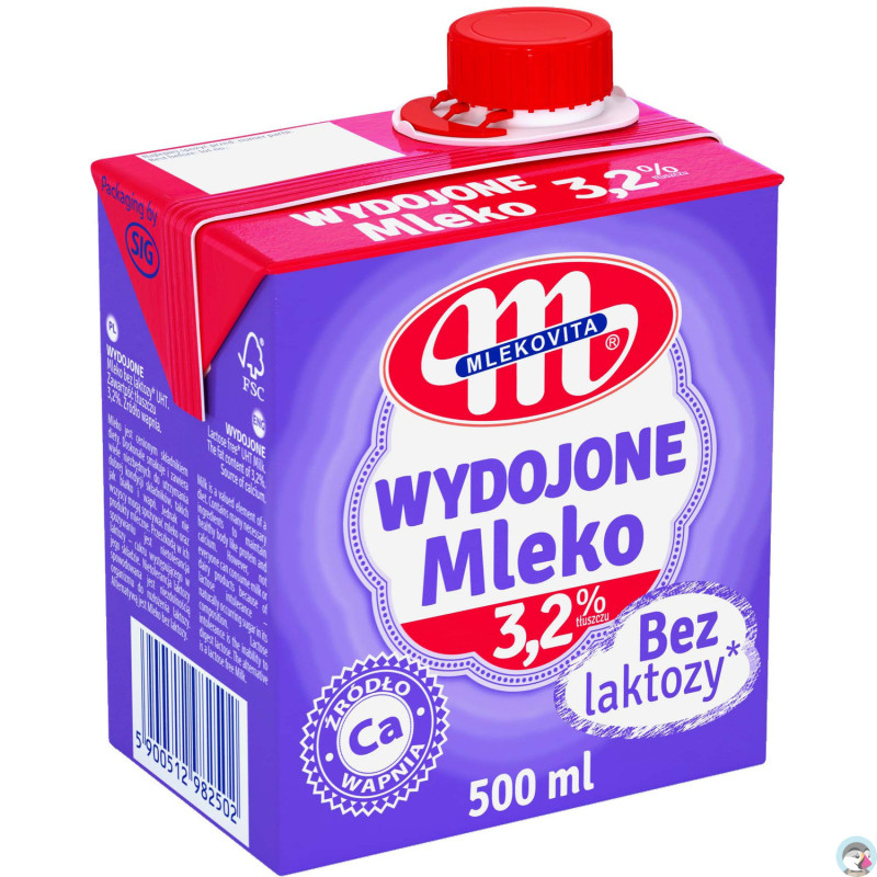 Mleko MLEKOVITA WYDOJONE UHT bez laktozy 3,2% 0.5L