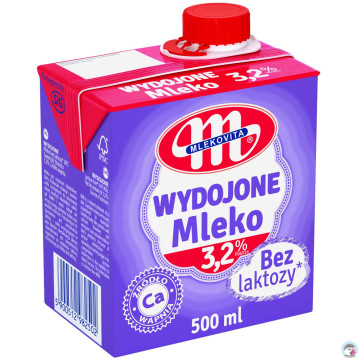 Mleko MLEKOVITA WYDOJONE UHT bez laktozy 3,2% 0.5L