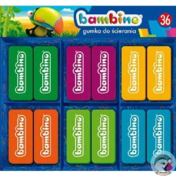 Gumki szkolne do ścierania mazania Display 36 sztuk BAMBINO St.Majewski