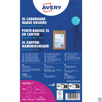 Holder na identyfikatory A6 tekturowe 105x148mm (50 sztuk+52 wkłady) 4839XL AVERY