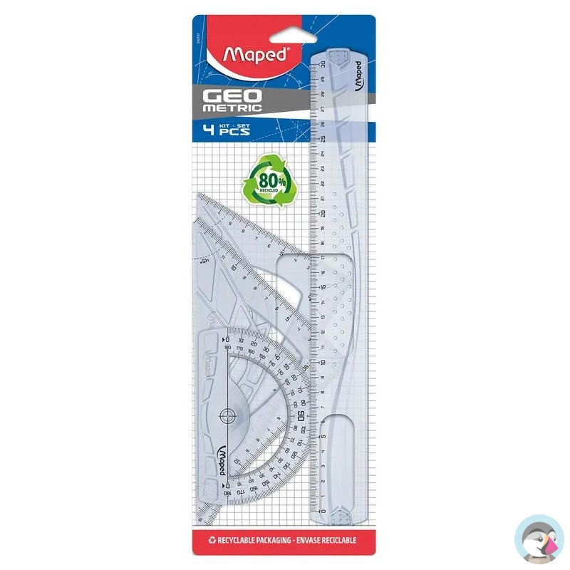 Komplet GEOMETRIC linijka 30cm+ekierka 45st +ekierka 60st +kątomierz 180st 242767 MAPED