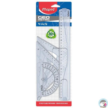 Komplet GEOMETRIC linijka 30cm+ekierka 45st +ekierka 60st +kątomierz 180st 242767 MAPED