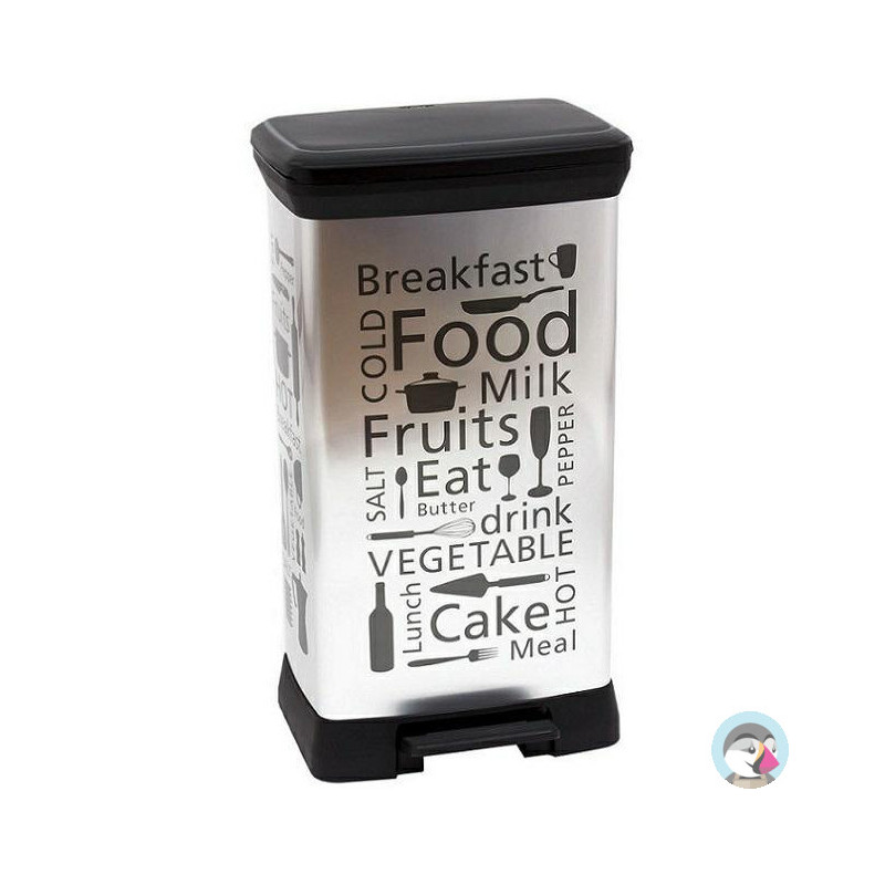 Kosz na śmieci CURVER DECO BIN z pedałem 50L srebrny metalizowany wzór KITCHEN 02162-K07-01 205873