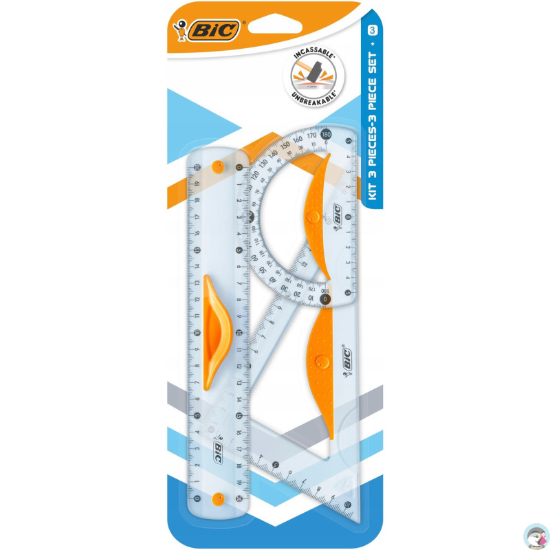 Komplet geometryczny z linijką 20cm z uchwytem + ekierka+kątomierz 9927281 BIC