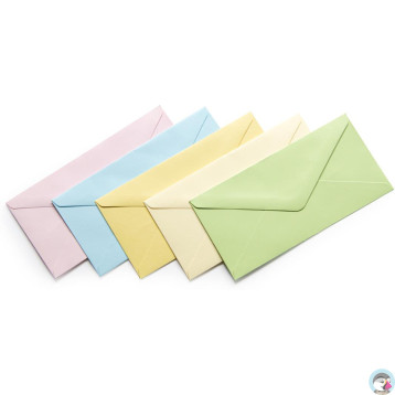 Koperta 80mm x160mm satynowana mix kolor pastel130g. (50szt.) 280498 Galeria Papieru