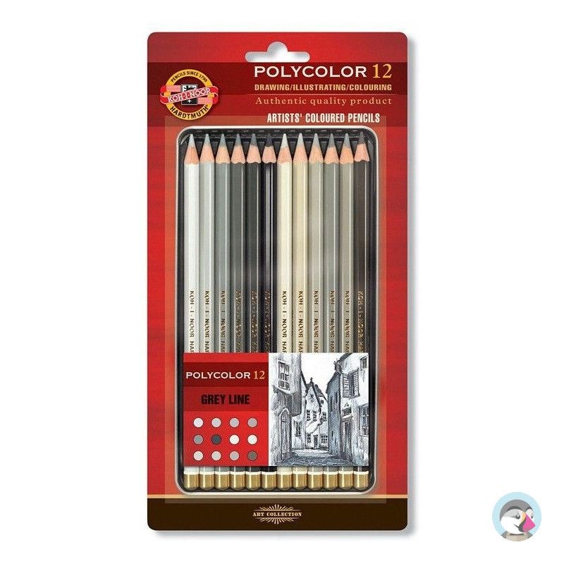 Kredki POLYCOLOR 12 szt szarości 3822/GR KOH-I-NOOR