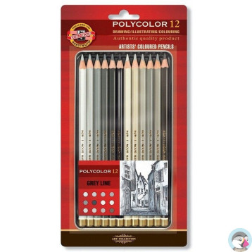 Kredki POLYCOLOR 12 szt szarości 3822/GR KOH-I-NOOR