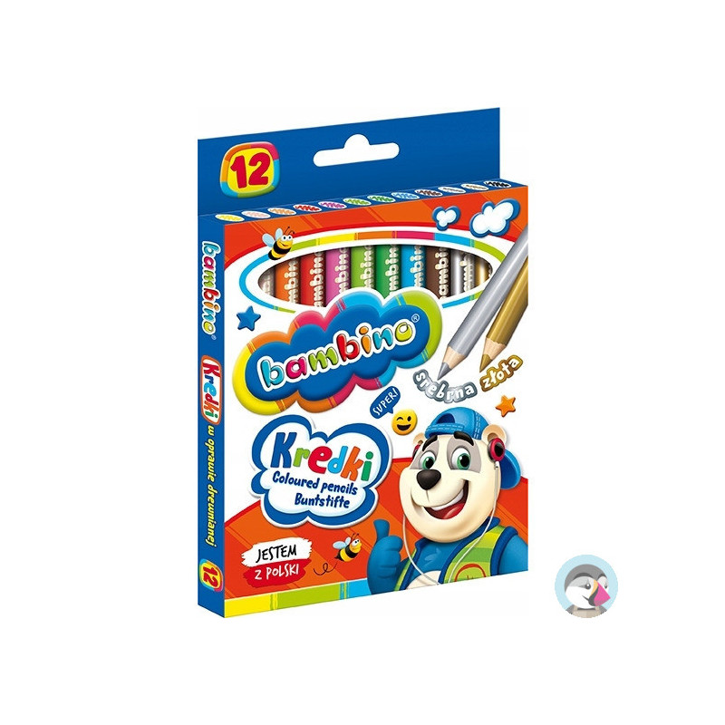 Kredki szkolne z glinki kaolinowej Zestaw 12 kredek 15cm BAMBINO