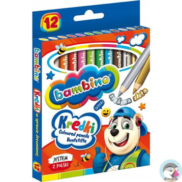 Kredki szkolne z glinki kaolinowej Zestaw 12 kredek 15cm BAMBINO