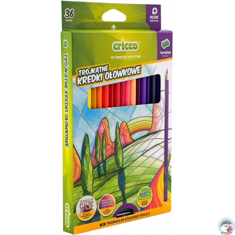 Kredki CRICCO trójkątne 36kol + temperówka CR322K36