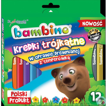 Kredki trójkątne z glinki kaolinowej Zestaw 12 kredek + temperówka BAMBINO St.Majewski