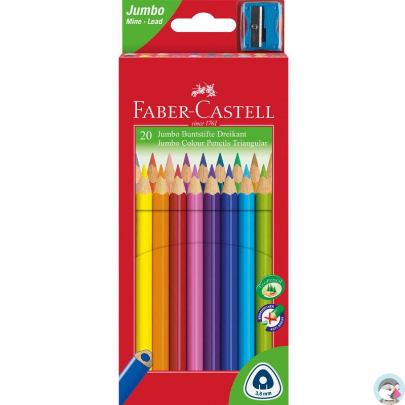 Kredki trójkątne JUMBO 20 kolorów + temp opak. kartonowe 116520 Farber-Castell