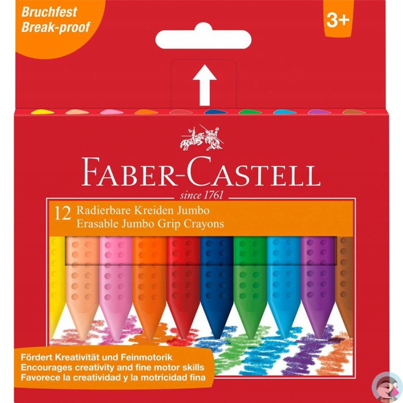 Kredki świecowe GRIP JUMBO trójkątne 12 kolorów FABER-CASTELL 122540 FC
