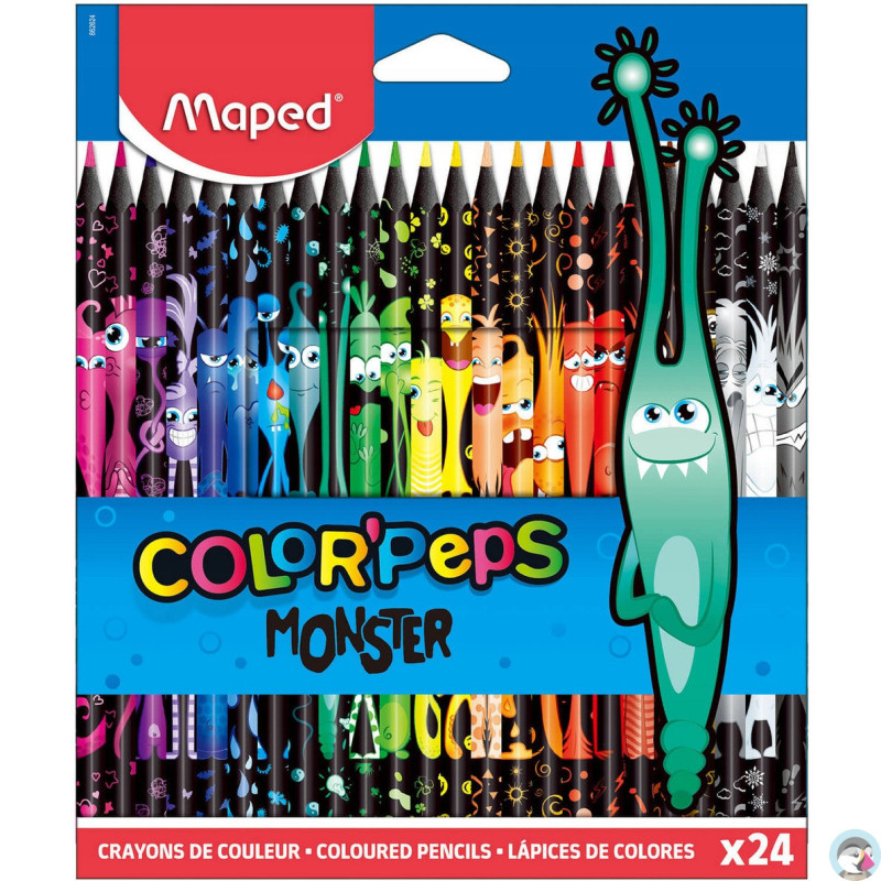 Kredki trójkątne MONSTER 24 kolory w czarnej obudowie 862624 COLORPEPS MAPED