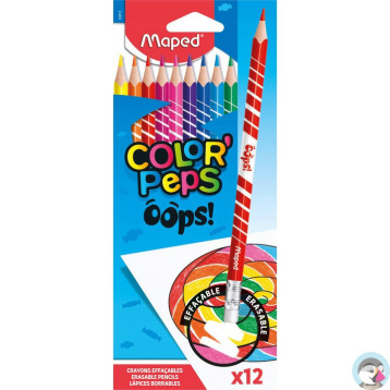 Kredki trójkątne ścieralne z gumką 12 kolorów OOPS 832812 COLORPEPS MAPED