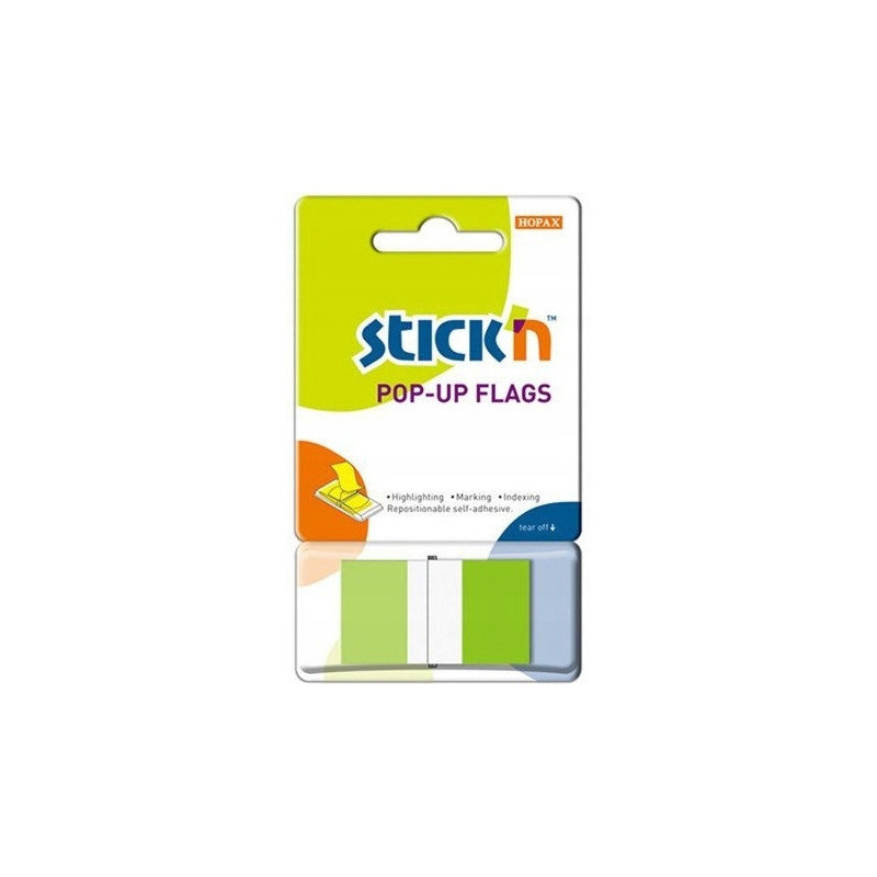 Zakładki indeksujące 45x25mm w podajniku zielone 50szt STICKN 26023