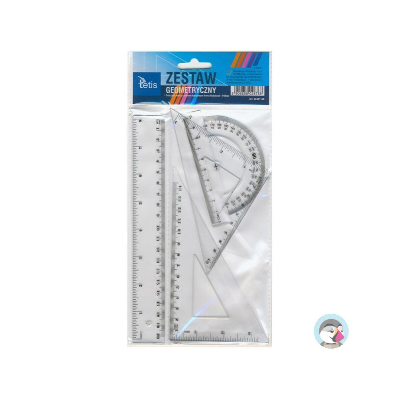 Zestaw geometryczny z linijką 20cm BL001-BK TETIS
