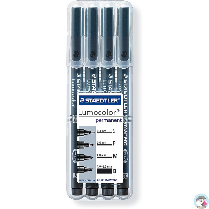 Foliopis LUMOCOLOR zestaw 4grubości (0,4  0,6  1,0 1,0-2,5mm) czarne S 31-9 WP4GS STAEDTLER