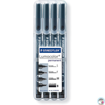 Foliopis LUMOCOLOR zestaw 4grubości (0,4  0,6  1,0 1,0-2,5mm) czarne S 31-9 WP4GS STAEDTLER