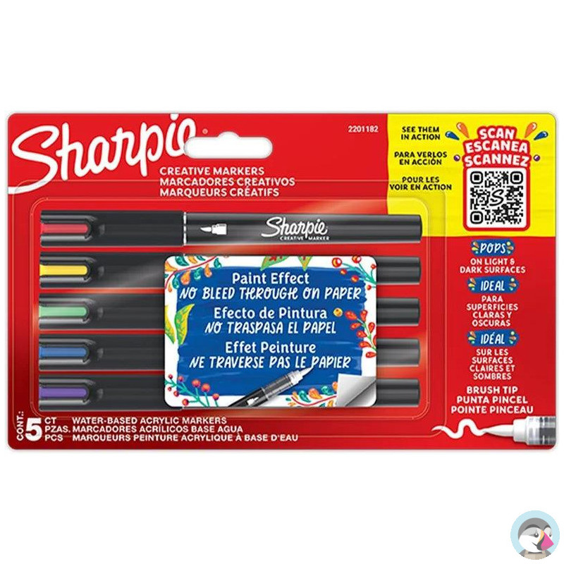 Markery artystyczne akrylowe SHARPIE (5 kolorów) końcówka pędzelkowa 2201182