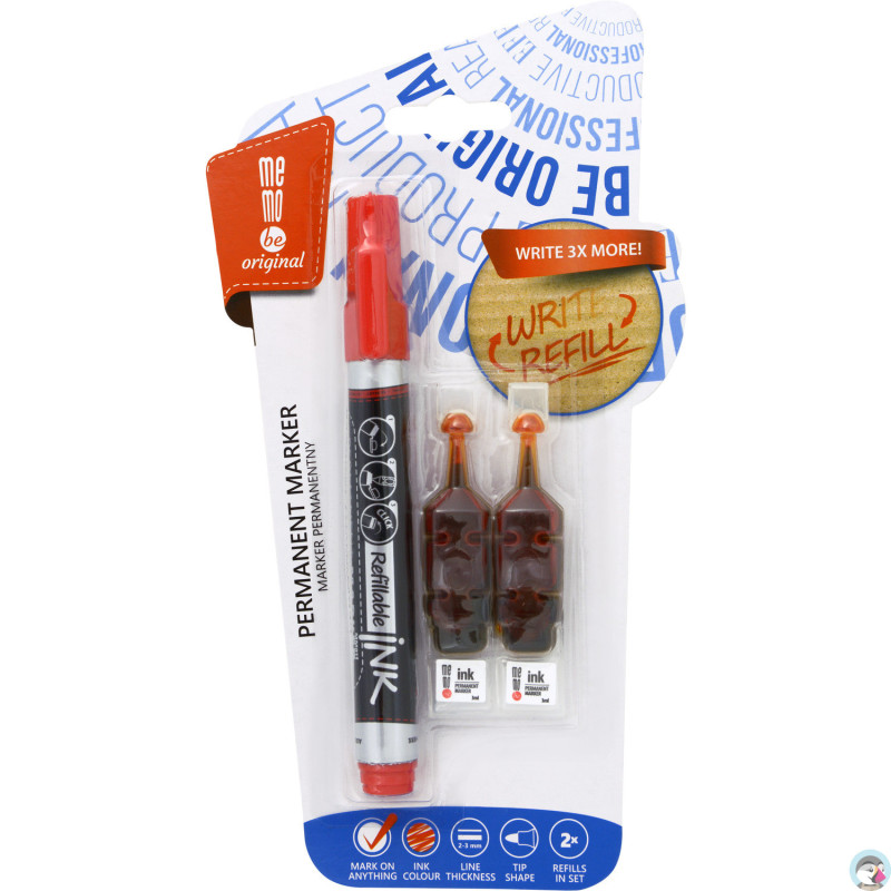Marker permanentny MEMOBE + 2 ampułki, okrągła końcówka, czerwony MM011-05
