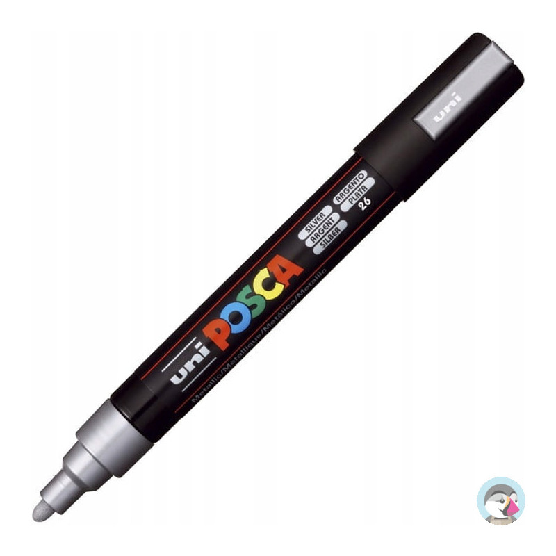 Marker z farbą plakatową UNI Posca PC-5M, nr.26 srebrny
